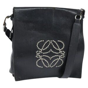 Authentic LOEWE Anagram Shoulder Bag Leather Black Gold